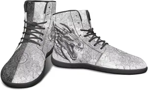 High Top Dragon Pattern Running Barefoot Shoes Black White Mandala PU Casual Gym Shoes Grounded Footwear for Men