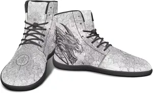 High Top Dragon Pattern Running Barefoot Shoes Black White Mandala PU Casual Gym Shoes Grounded Footwear for Men