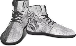 High Top Dragon Pattern Running Barefoot Shoes Black White Mandala PU Casual Gym Shoes Grounded Footwear for Men