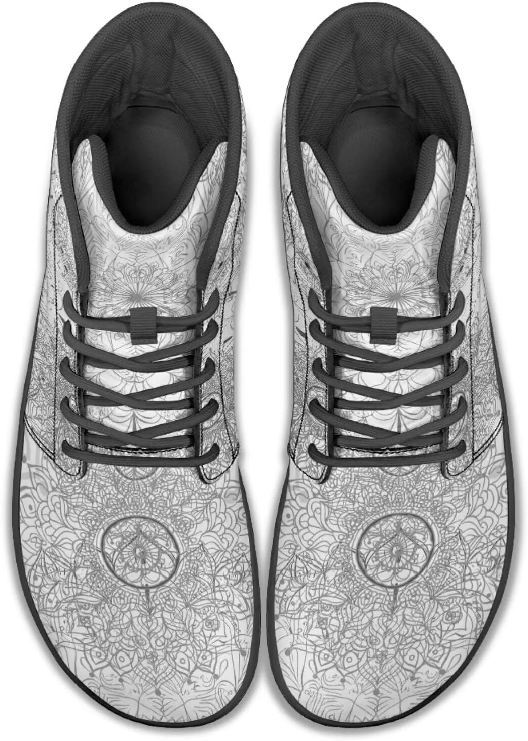 High Top Dragon Pattern Running Barefoot Shoes Black White Mandala PU Casual Gym Shoes Grounded Footwear for Men