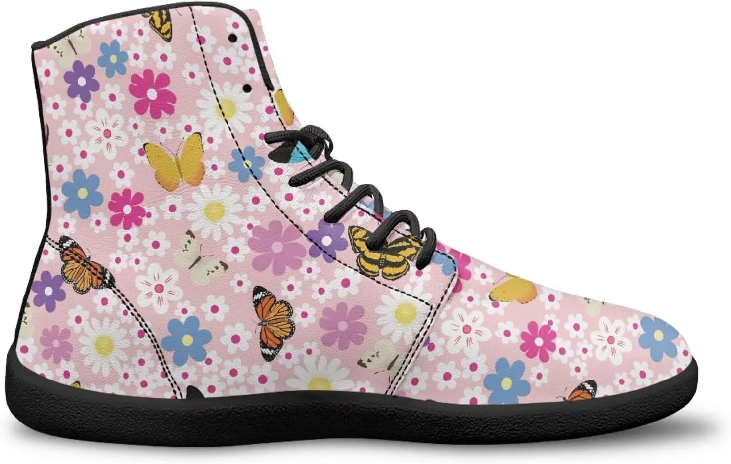 High Top Flower Design Wide Toe Barefoot Shoes for Men - Cross Training Running Shoes with Rubber Sole