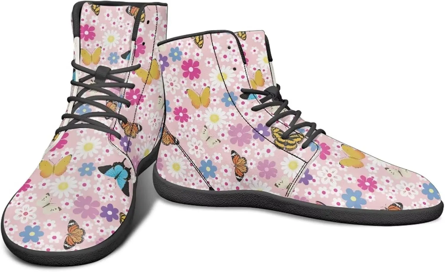 High Top Flower Design Wide Toe Barefoot Shoes for Men - Cross Training Running Shoes with Rubber Sole
