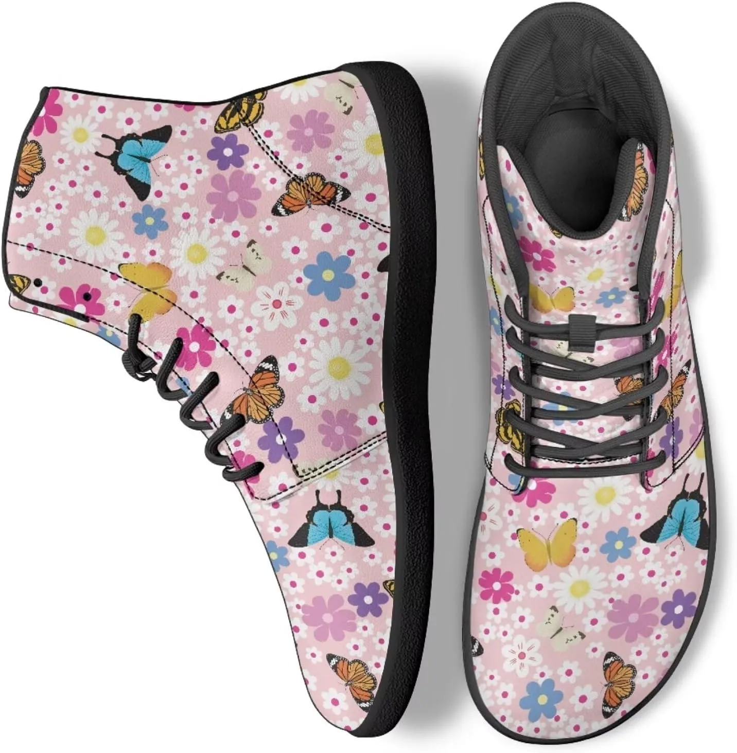 High Top Flower Design Wide Toe Barefoot Shoes for Men - Cross Training Running Shoes with Rubber Sole