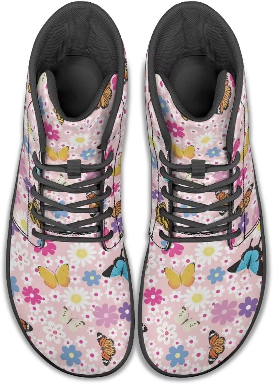 High Top Flower Design Wide Toe Barefoot Shoes for Men - Cross Training Running Shoes with Rubber Sole