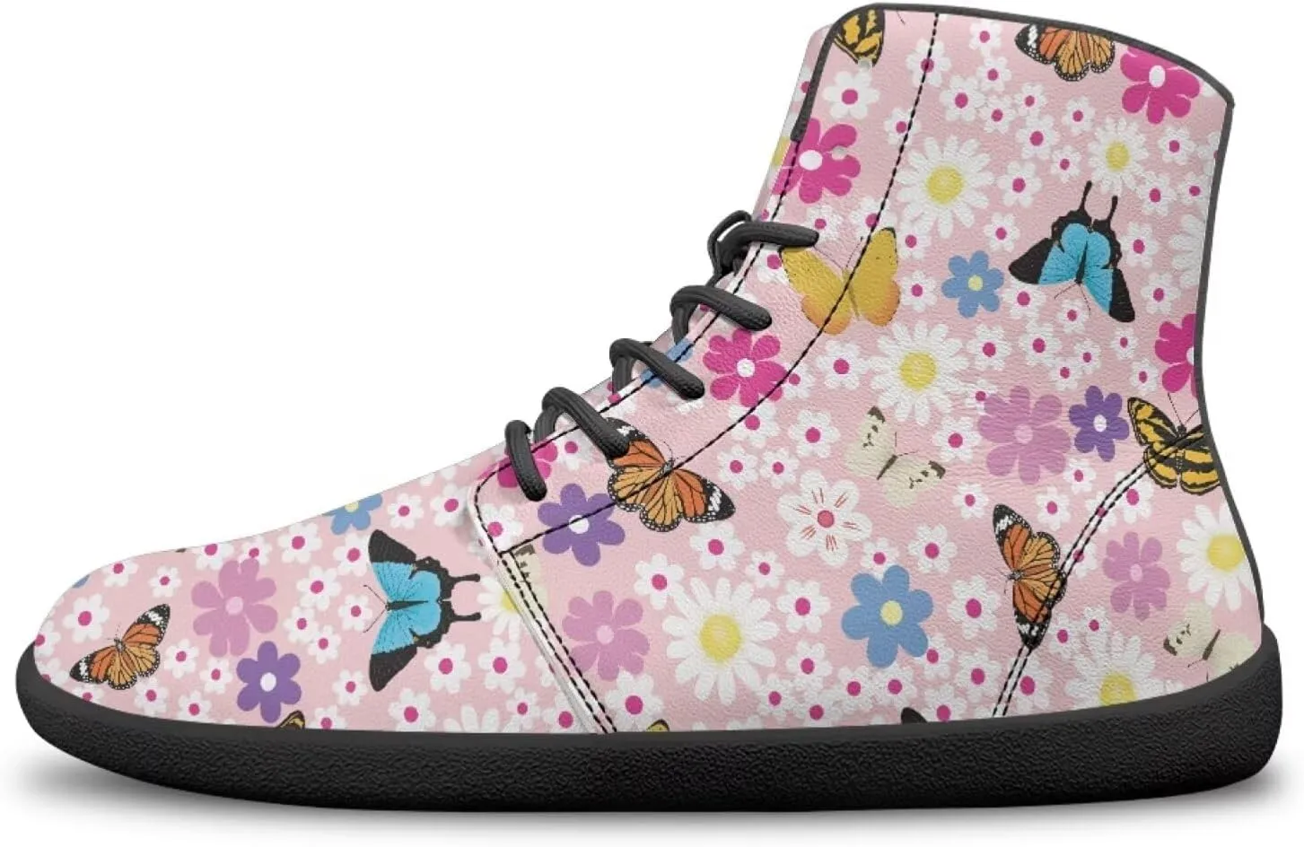 High Top Flower Design Wide Toe Barefoot Shoes for Men - Cross Training Running Shoes with Rubber Sole