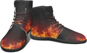 High Top Lightning Flame Pattern Zero-Drop Barefoot Shoes PU Leather Running Shoes Grounding Shoes for Men