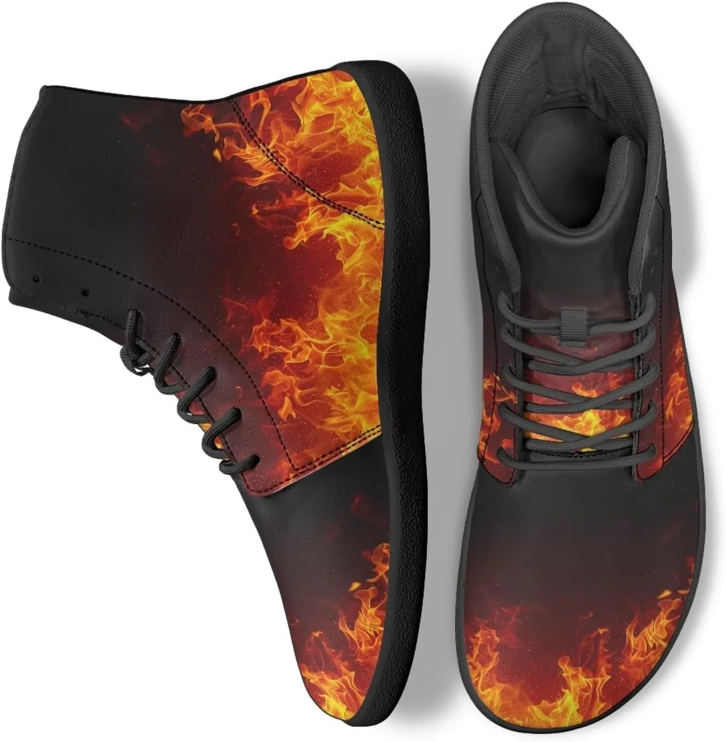 High Top Lightning Flame Pattern Zero-Drop Barefoot Shoes PU Leather Running Shoes Grounding Shoes for Men