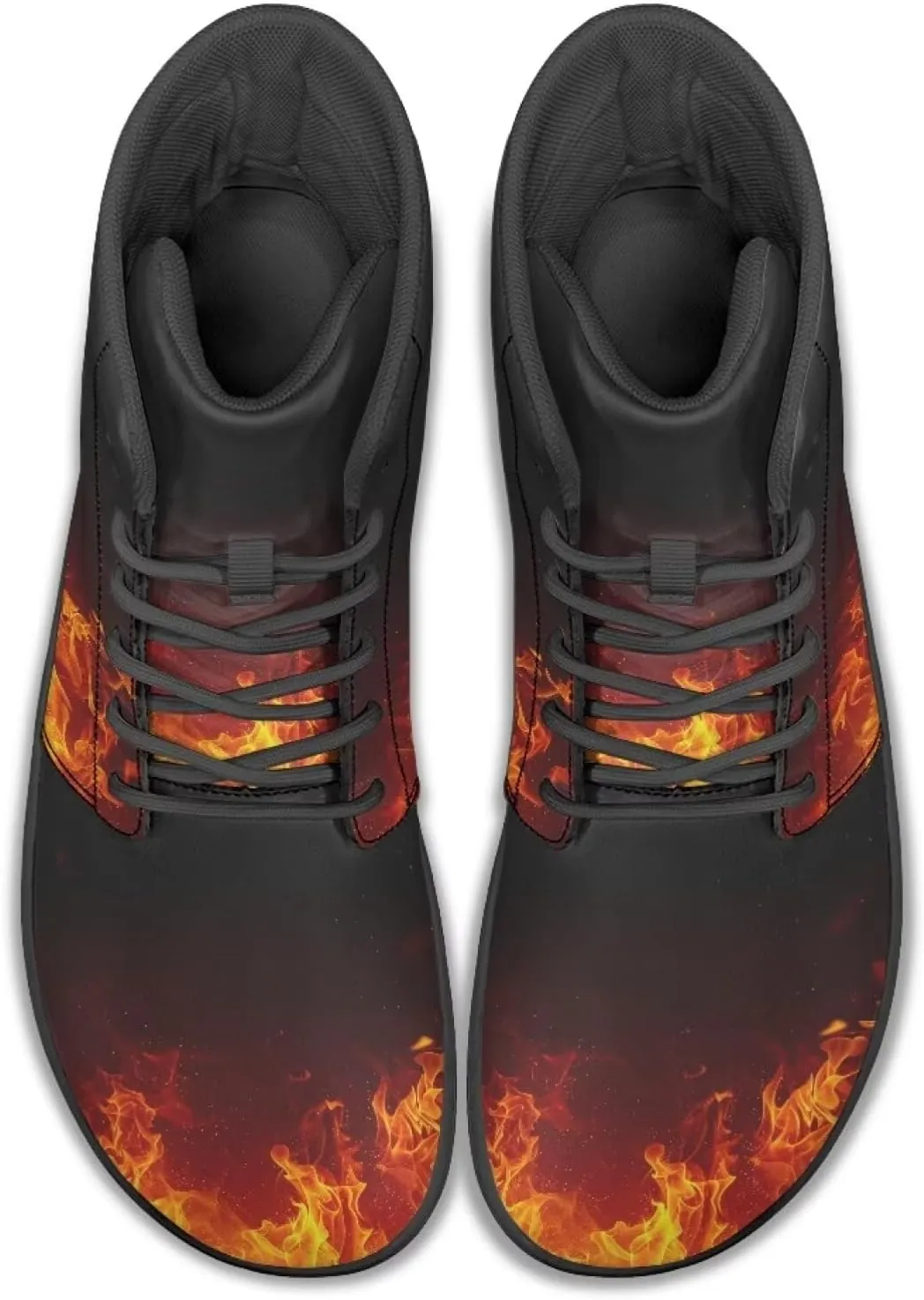High Top Lightning Flame Pattern Zero-Drop Barefoot Shoes PU Leather Running Shoes Grounding Shoes for Men