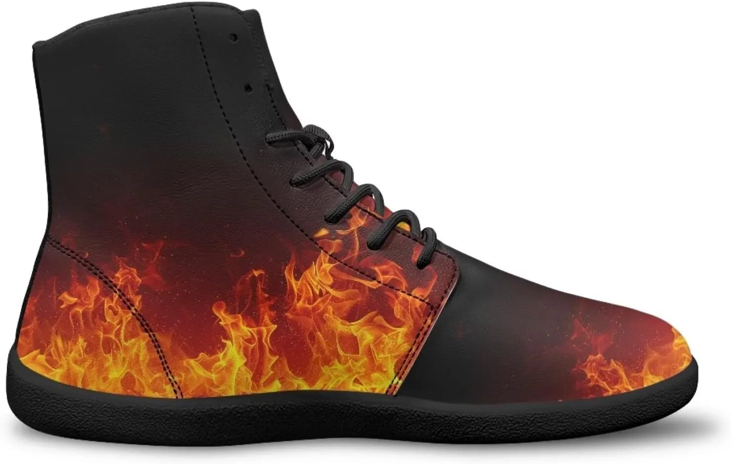 High Top Lightning Flame Pattern Zero-Drop Barefoot Shoes PU Leather Running Shoes Grounding Shoes for Men