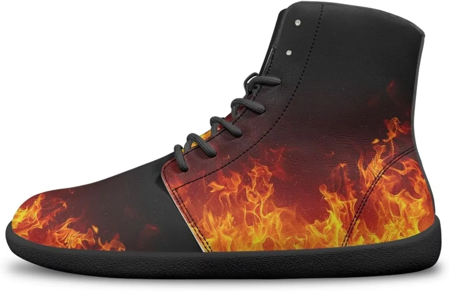 High Top Lightning Flame Pattern Zero-Drop Barefoot Shoes PU Leather Running Shoes Grounding Shoes for Men