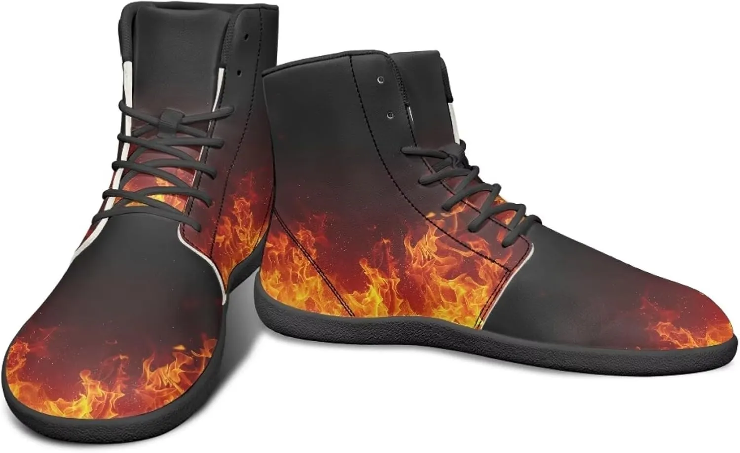 High Top Lightning Flame Pattern Zero-Drop Barefoot Shoes PU Leather Running Shoes Grounding Shoes for Men