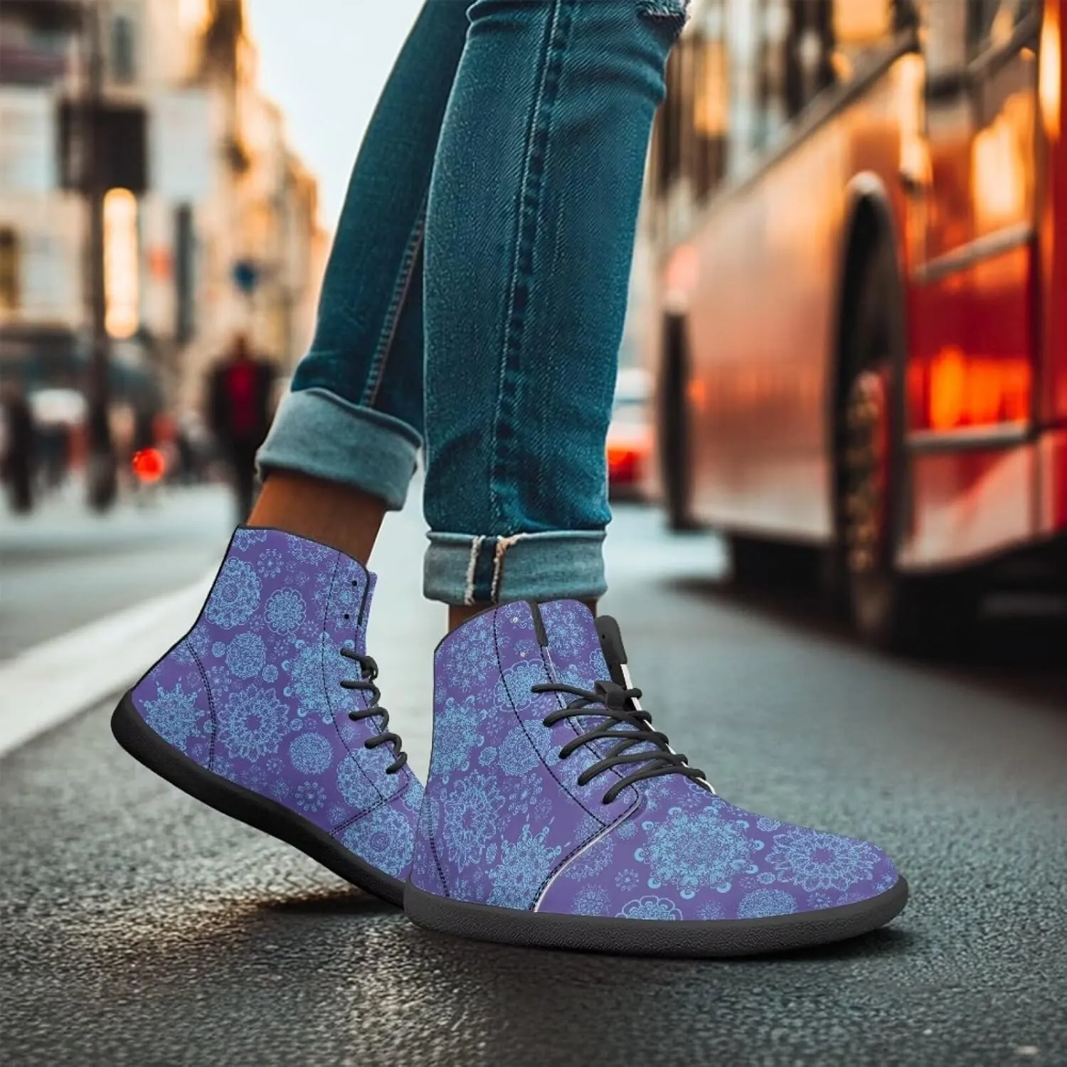High Top Mandala Print Barefoot Shoes Hike & Walking Rubber Sole Minimalist Running Shoes for Men Zero-Drop Shoes