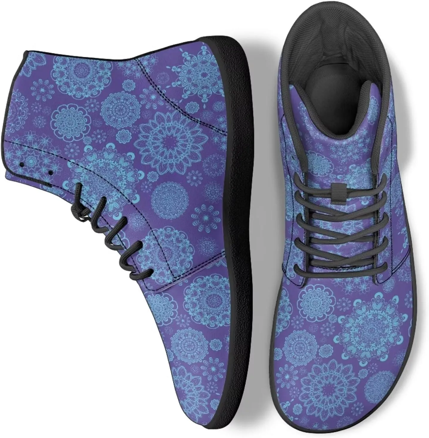 High Top Mandala Print Barefoot Shoes Hike & Walking Rubber Sole Minimalist Running Shoes for Men Zero-Drop Shoes