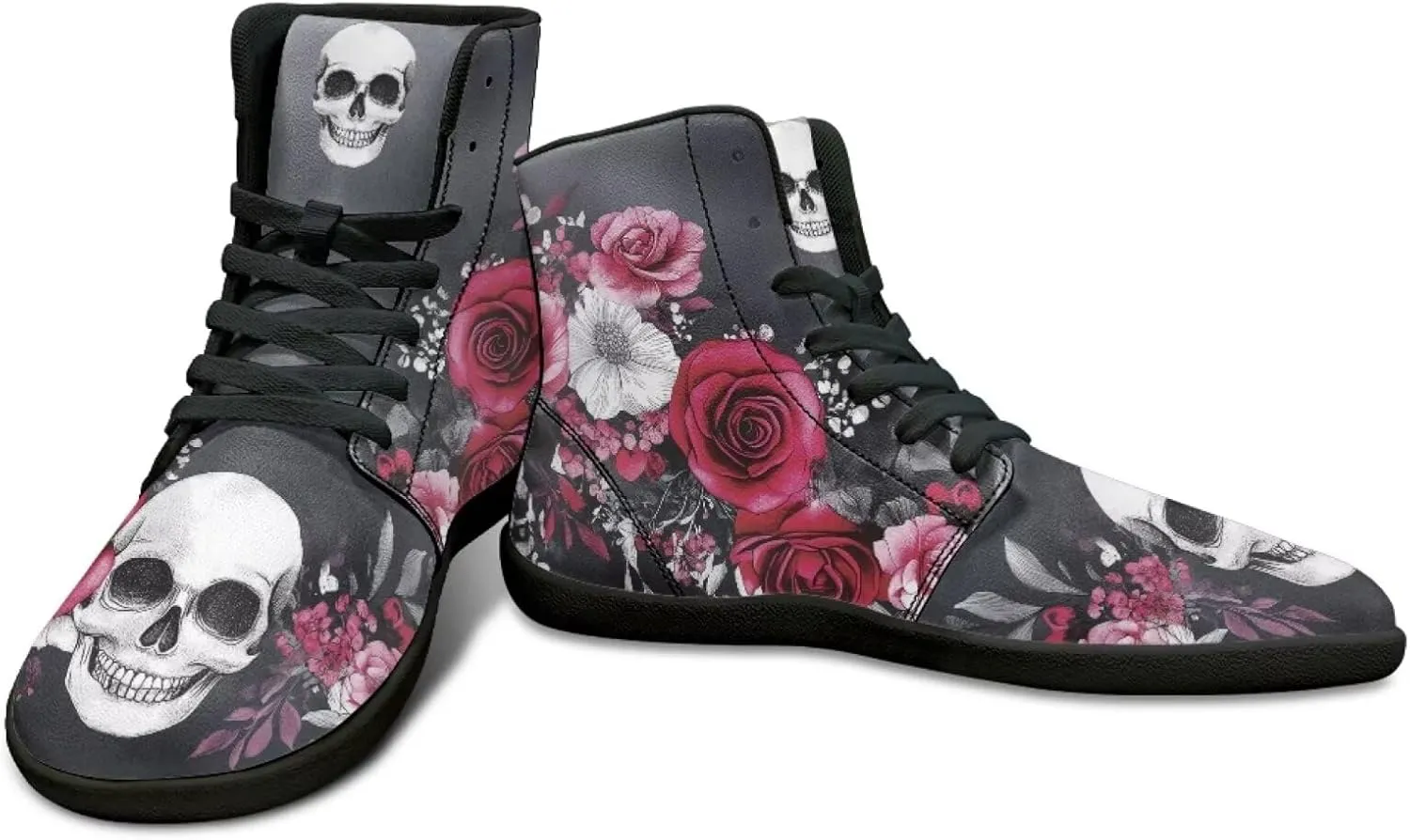 High Top Skull Print Barefoot Shoes for Men - Ultralight Sneakers with Rubber Sole for Travel and Running