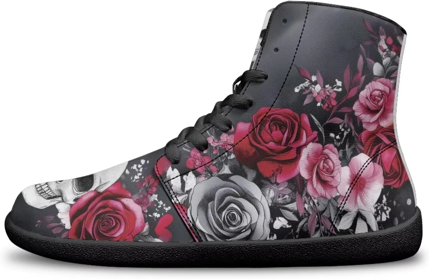 High Top Skull Print Barefoot Shoes for Men - Ultralight Sneakers with Rubber Sole for Travel and Running