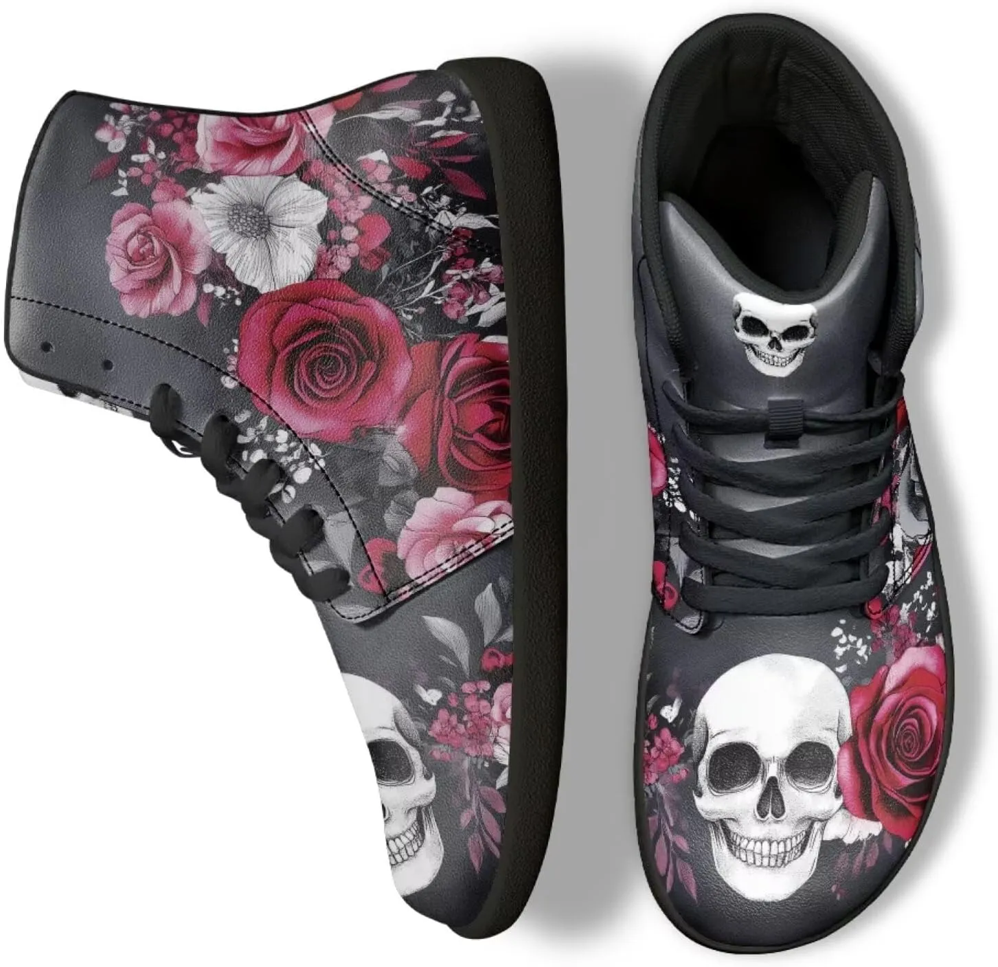 High Top Skull Print Barefoot Shoes for Men - Ultralight Sneakers with Rubber Sole for Travel and Running