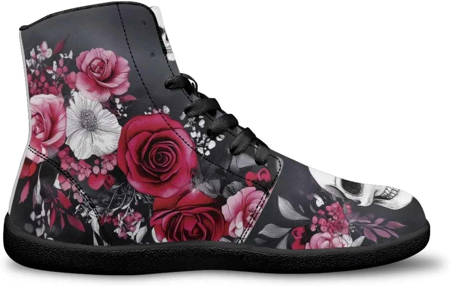 High Top Skull Print Barefoot Shoes for Men - Ultralight Sneakers with Rubber Sole for Travel and Running
