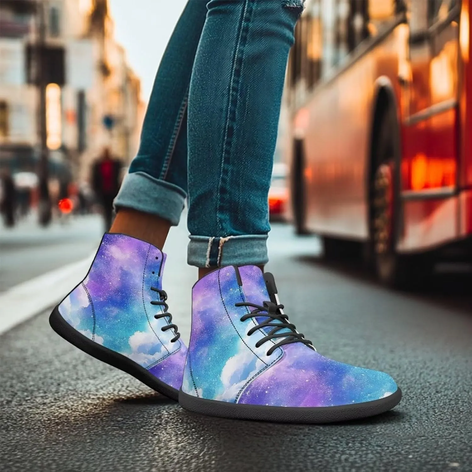 High Top Star Sky Pattern Minimalist Barefoot Shoes for Men Zero-Drop Lightweight Shoes for Running and Walking