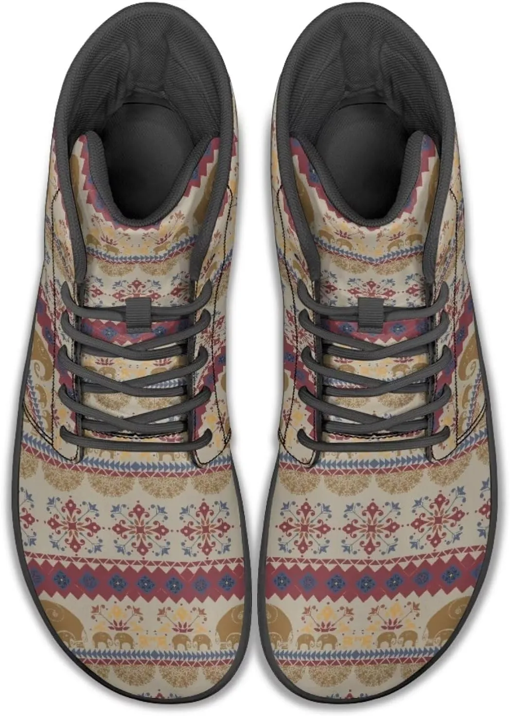 High Top Tribal Ethnic Design Barefoot Running Shoes for Men Grounded Footwear Wide Toe Box Gym Shoes Casual Mens Shoes