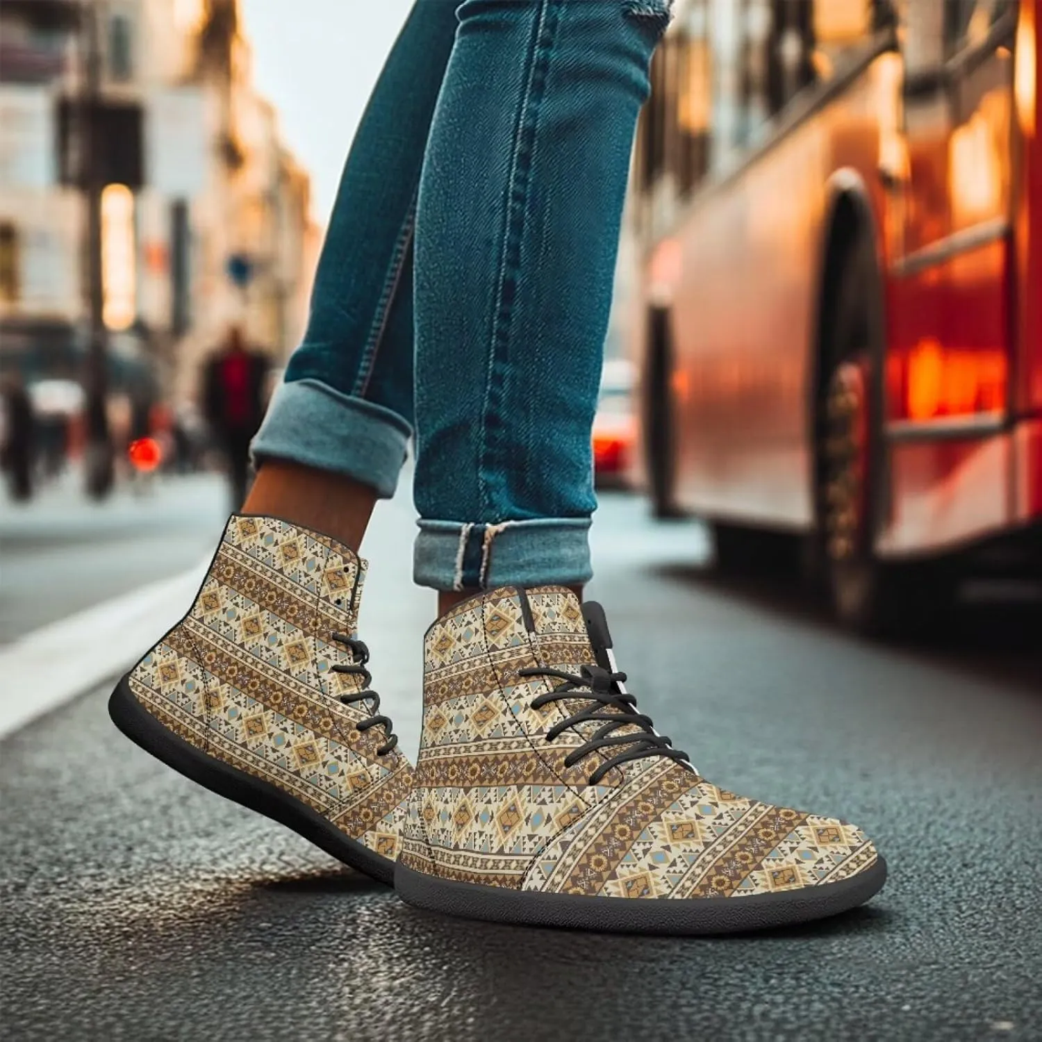 High Top Tribal Ethnic Design Barefoot Running Shoes for Men Grounded Footwear Wide Toe Box Gym Shoes Casual Mens Shoes