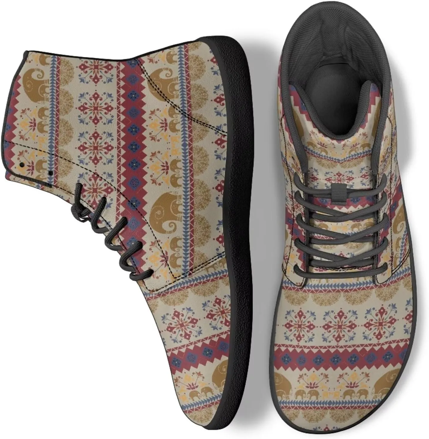 High Top Tribal Ethnic Design Barefoot Running Shoes for Men Grounded Footwear Wide Toe Box Gym Shoes Casual Mens Shoes