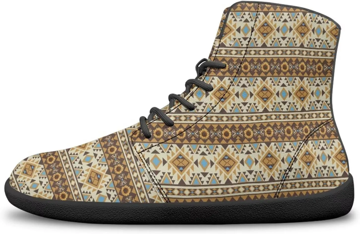 High Top Tribal Ethnic Design Barefoot Running Shoes for Men Grounded Footwear Wide Toe Box Gym Shoes Casual Mens Shoes