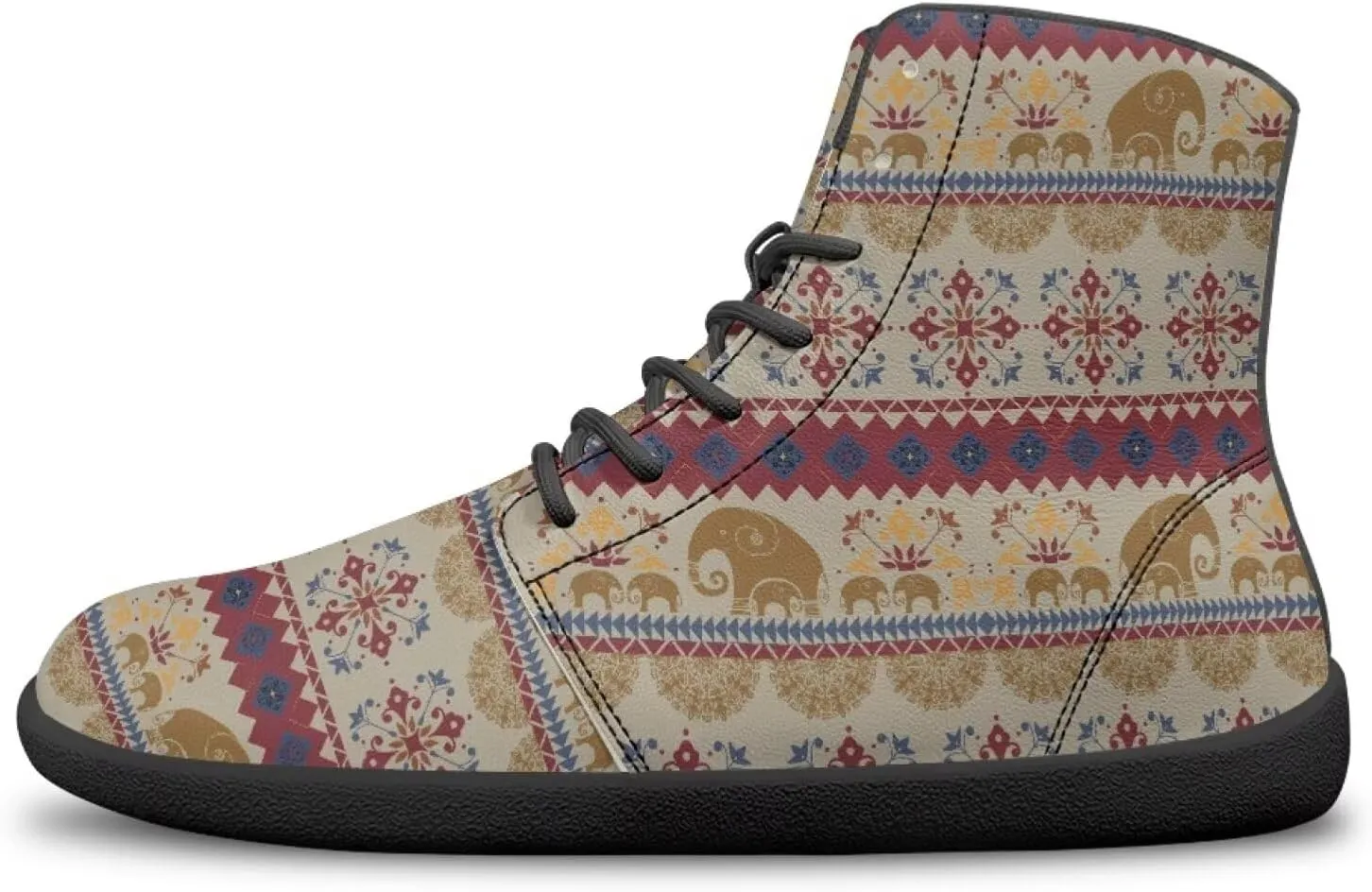 High Top Tribal Ethnic Design Barefoot Running Shoes for Men Grounded Footwear Wide Toe Box Gym Shoes Casual Mens Shoes