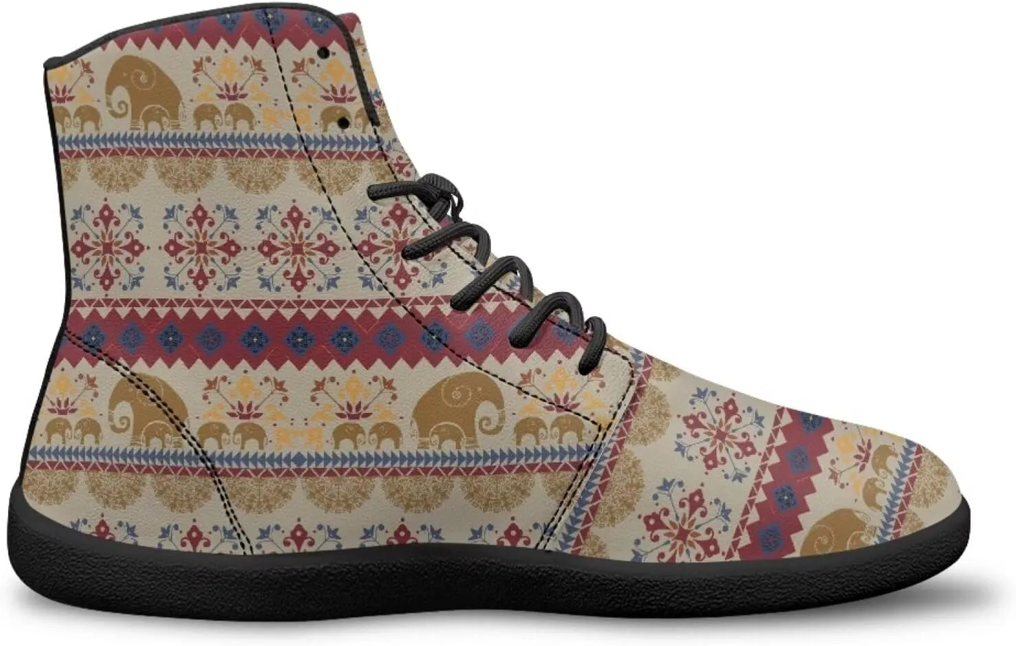 High Top Tribal Ethnic Design Barefoot Running Shoes for Men Grounded Footwear Wide Toe Box Gym Shoes Casual Mens Shoes
