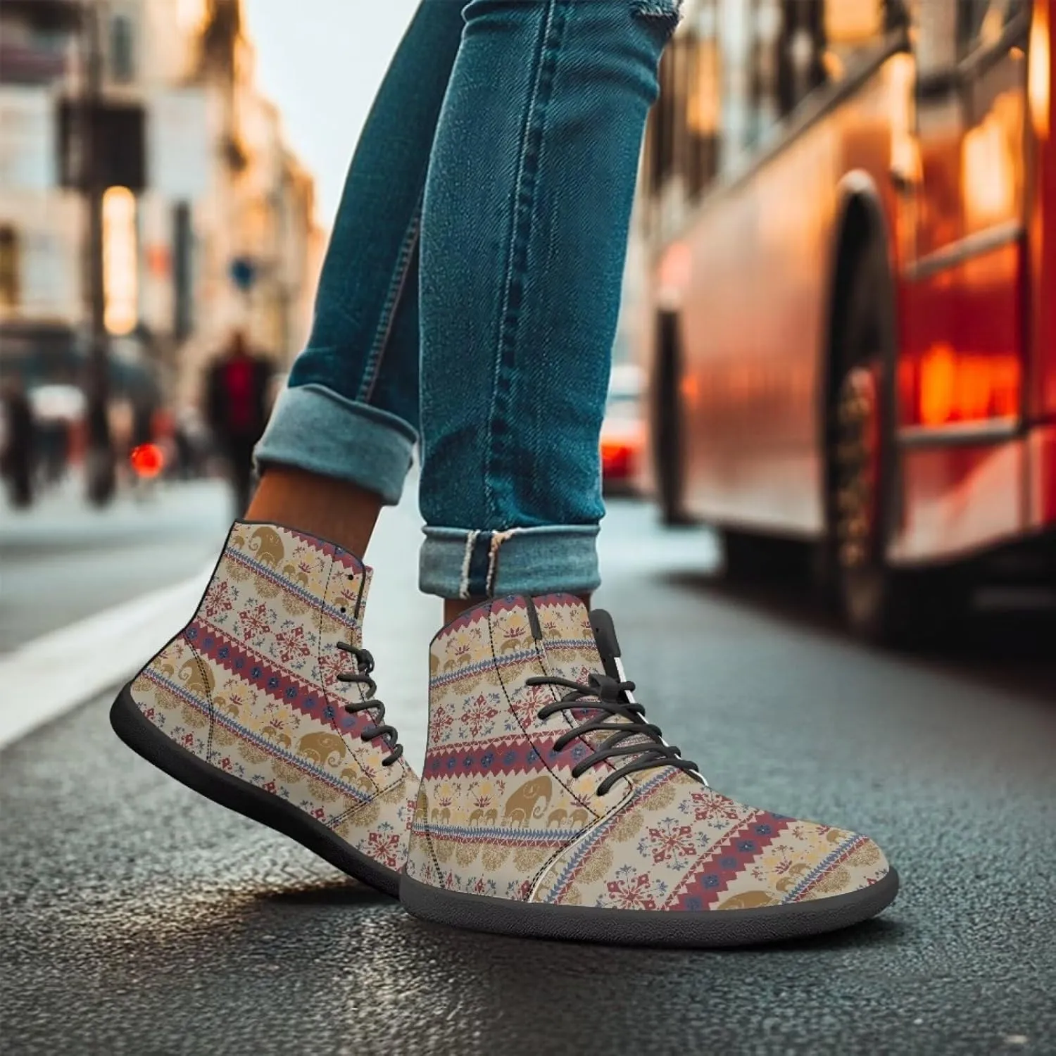High Top Tribal Ethnic Design Barefoot Running Shoes for Men Grounded Footwear Wide Toe Box Gym Shoes Casual Mens Shoes