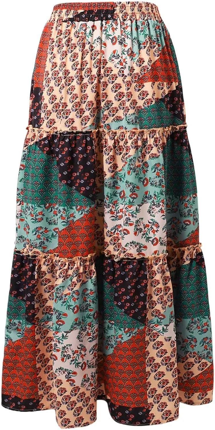 High Waisted Skirts for Women Boho Elastic Waisted Flowy Lightweight Skirt Drawstring Baggy Trendy Skorts with Pockets