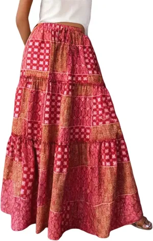High Waisted Skirts for Women Boho Elastic Waisted Flowy Lightweight Skirt Drawstring Baggy Trendy Skorts with Pockets