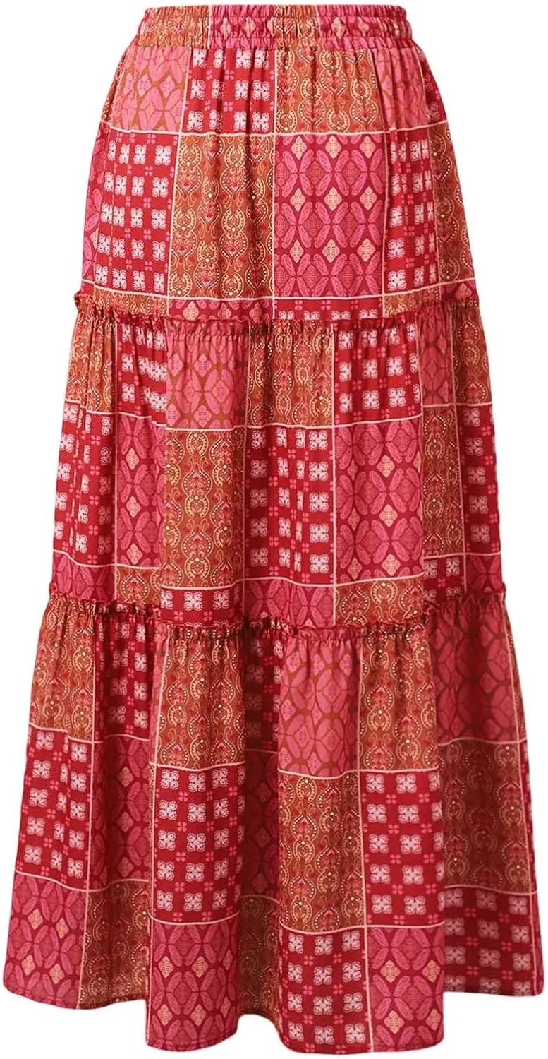 High Waisted Skirts for Women Boho Elastic Waisted Flowy Lightweight Skirt Drawstring Baggy Trendy Skorts with Pockets
