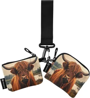 Highland Cow Zip Around Wristlet Wallet for Women Portable Detachable Dual Pocket Keychain Wallet Wrist Wallet