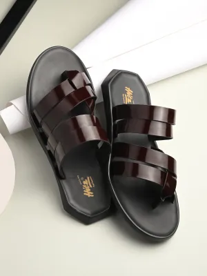 HITZ Men's Brown Leather Casual Daily Wear Slippers