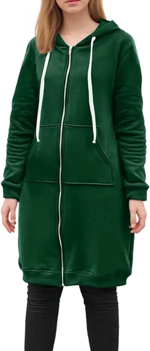hlysgo Oversized Hoodies for Women Fall Zip Up Lightweight Tunic Sweatshirts Casual Long Sleeve Hooded Jackets with Pockets