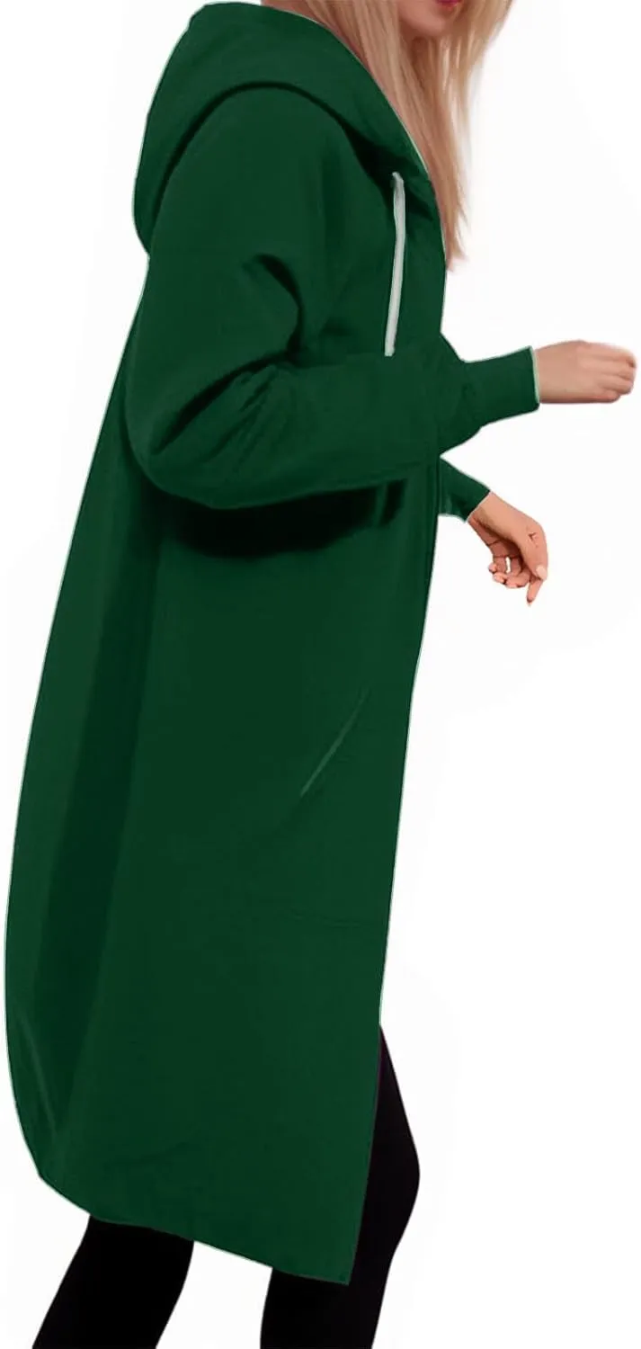 hlysgo Oversized Hoodies for Women Fall Zip Up Lightweight Tunic Sweatshirts Casual Long Sleeve Hooded Jackets with Pockets