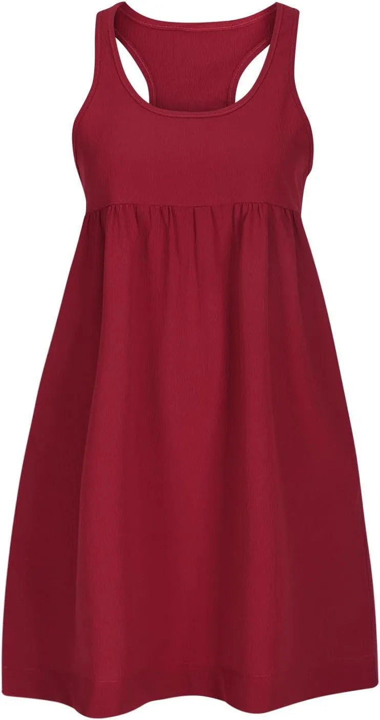 hlysgo Sundresses for Women 2024 Summer Sleeveless Crew Neck Mini Dress Casual Loose Fit Flowy Beach Sundress with Pockets