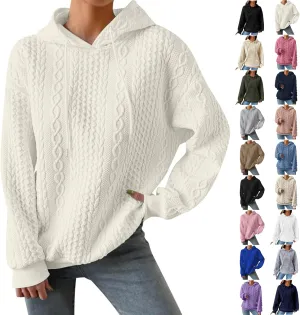Hoodie Sweaters for Women Cable Knit Slouchy Long Sleeve Oversized Sweatshirt Cozy Chunky Y2K Hoodie Drawstring Pullover Tops
