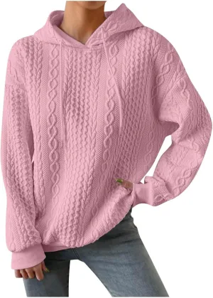 Hoodie Sweaters for Women Cable Knit Slouchy Long Sleeve Oversized Sweatshirt Cozy Chunky Y2K Hoodie Drawstring Pullover Tops