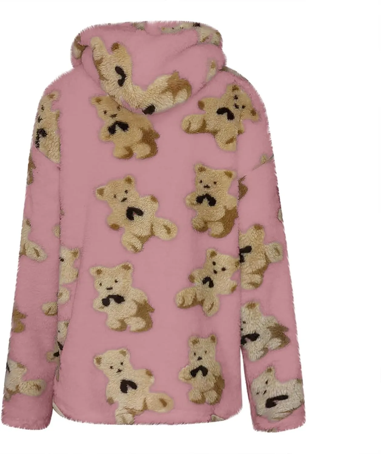 Hoodies For Teen Girls Oversized Sherpa Hoodie Women Fuzzy Fleece Hooded Sweatshirt Cute Teddy Bear Print Pullover Tops