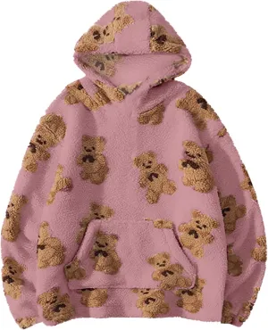 Hoodies For Teen Girls Oversized Sherpa Hoodie Women Fuzzy Fleece Hooded Sweatshirt Cute Teddy Bear Print Pullover Tops
