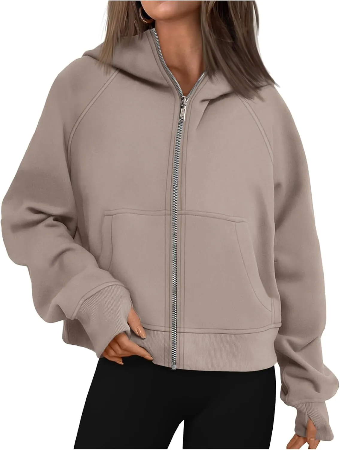 Hoodies for Women Zip Up Jacket Cropped Hoodie Fleece Oversized Sweatshirt Fall Outfits Y2K Winter Clothes Thumb Hole