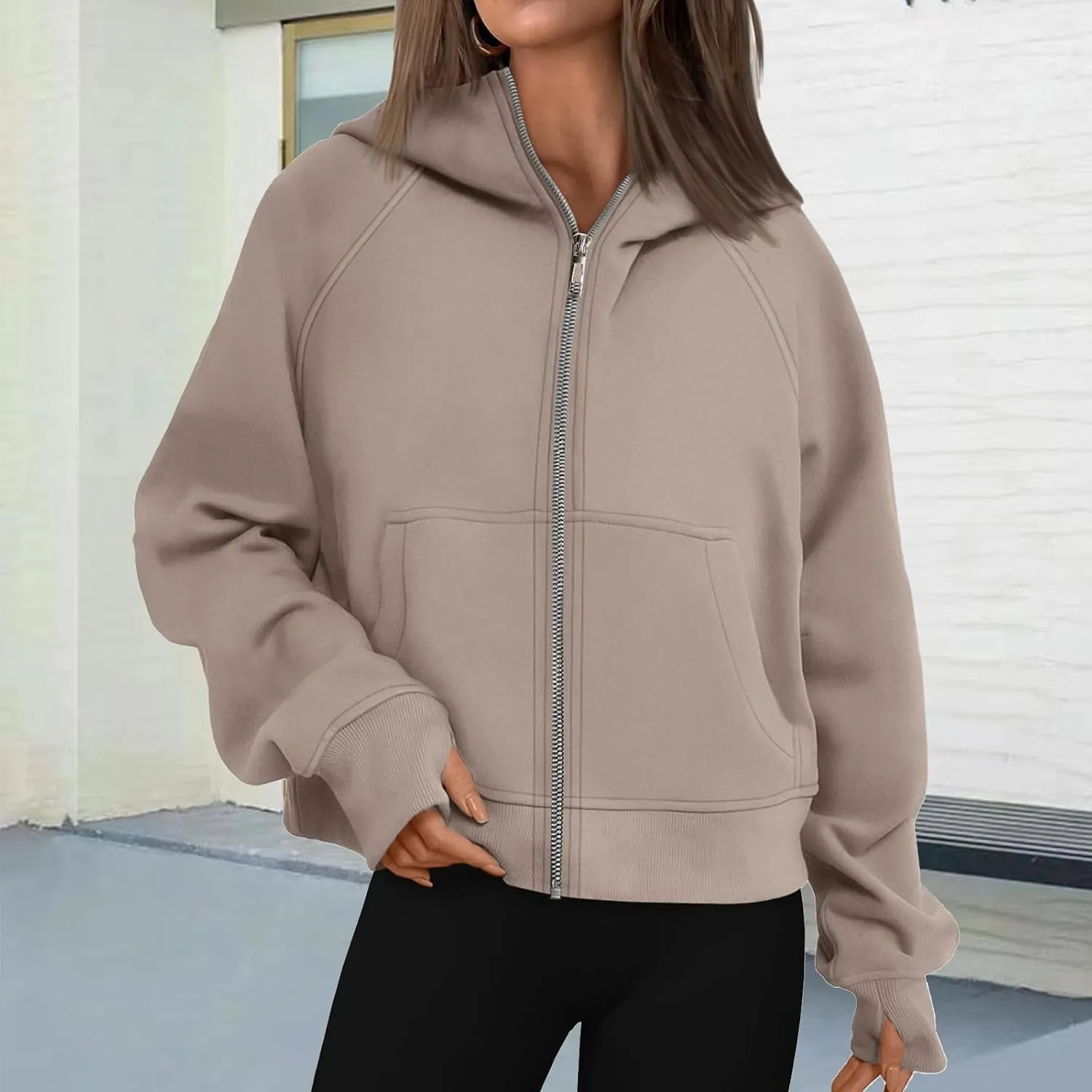 Hoodies for Women Zip Up Jacket Cropped Hoodie Fleece Oversized Sweatshirt Fall Outfits Y2K Winter Clothes Thumb Hole