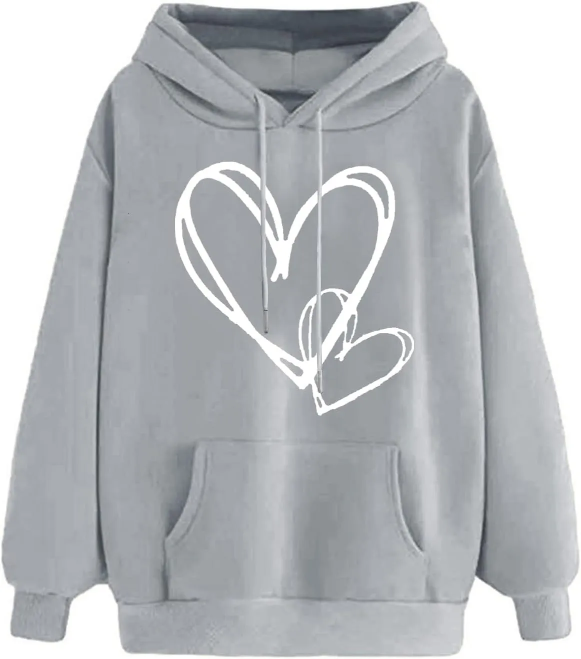 Hoodies For Women,Oversized Love Heart Print Pullover Tops With Pocket Casual Fleece Long Sleeve Hoodie Sweatshirt 2024
