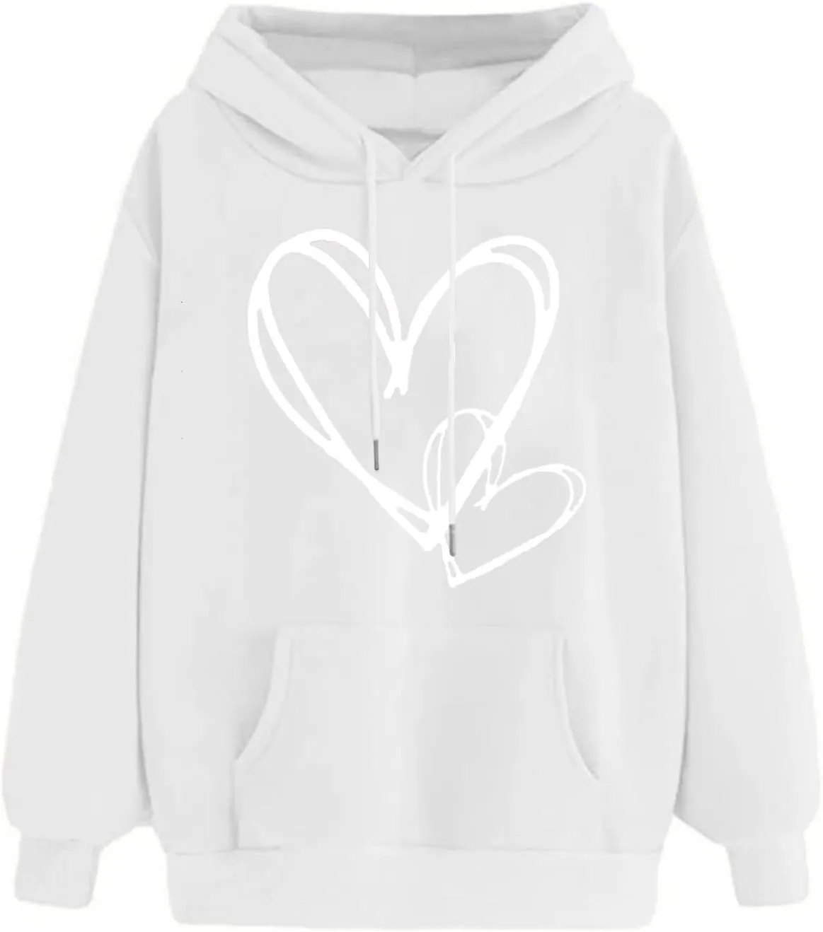 Hoodies For Women,Oversized Love Heart Print Pullover Tops With Pocket Casual Fleece Long Sleeve Hoodie Sweatshirt 2024