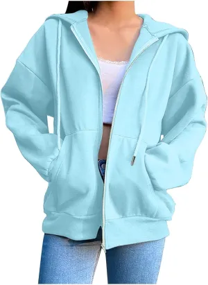 Hoodies Sweatshirts for Women 2024 Casual Long Sleeve Shirt Zip Up Fleece Hoodie Jacket Coat Fall Clothes with Pocket