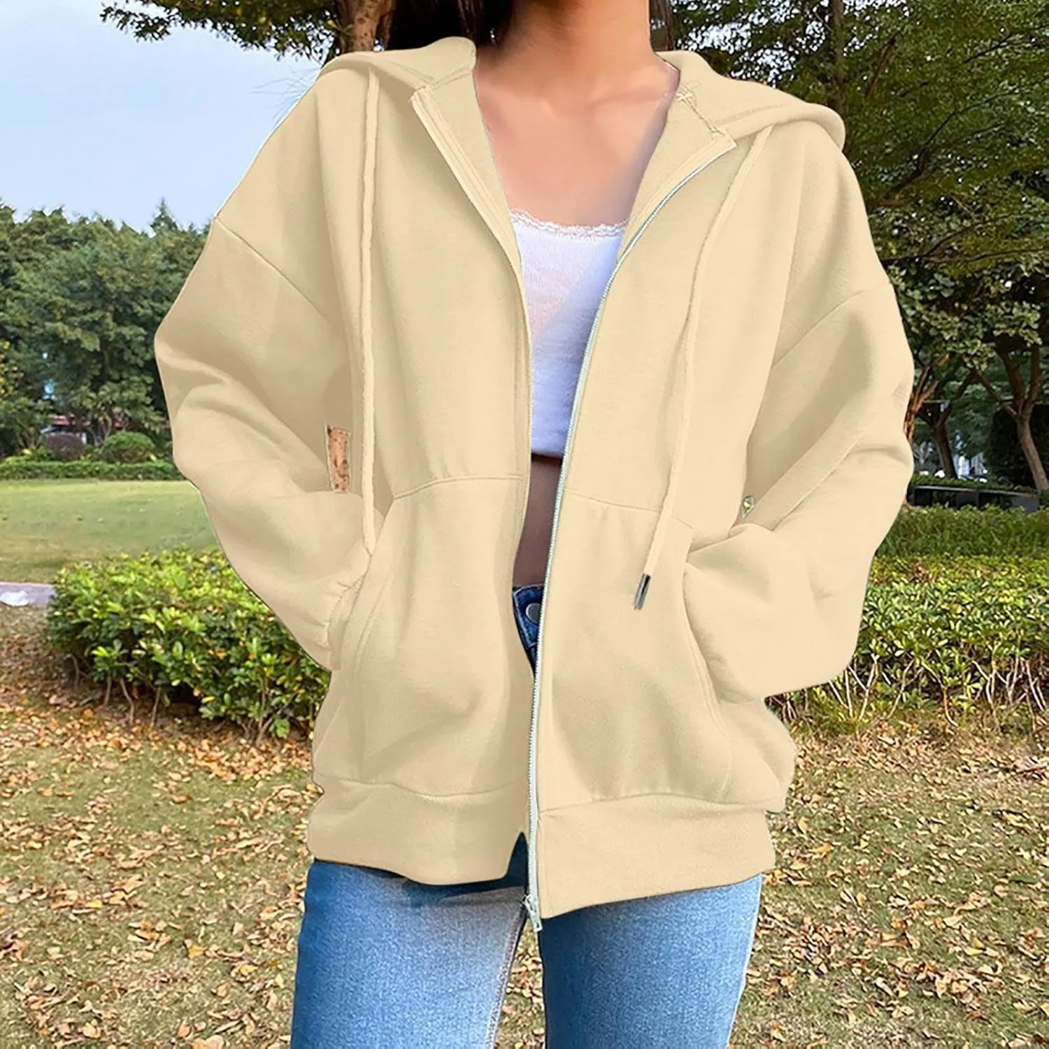 Hoodies Sweatshirts for Women 2024 Casual Long Sleeve Shirt Zip Up Fleece Hoodie Jacket Coat Fall Clothes with Pocket