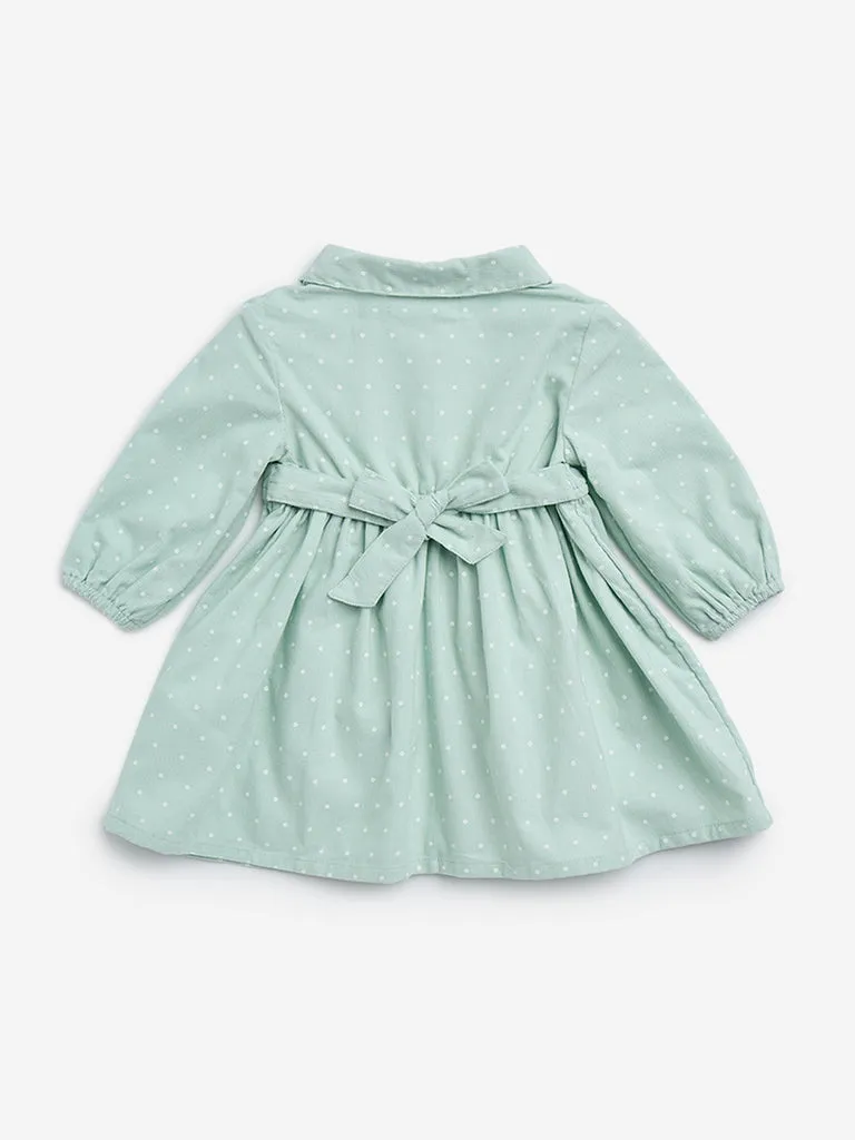 HOP Baby Sage Polka Dot Cotton Fit-and-Flare Dress