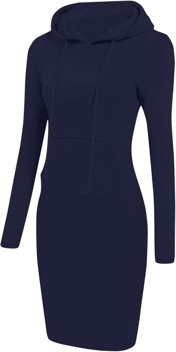 HXHYQKP Hoodie Dress for Women 2025 Fashion Sweatshirt Dress Knee Length Slim Pullover Hoodie Dresses with Pockets