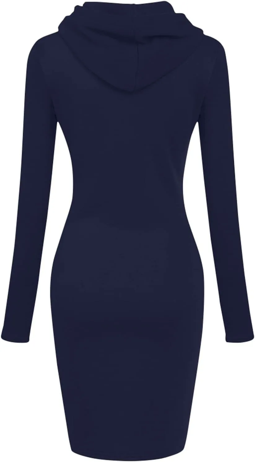 HXHYQKP Hoodie Dress for Women 2025 Fashion Sweatshirt Dress Knee Length Slim Pullover Hoodie Dresses with Pockets